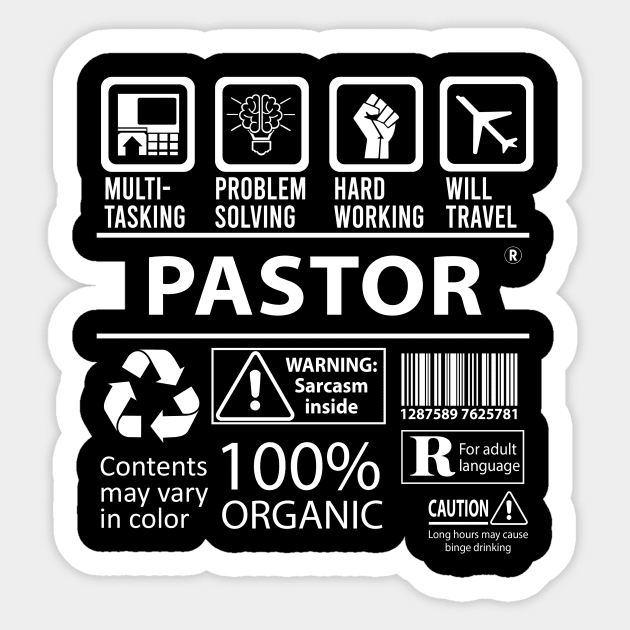 Pastor T Shirt - MultiTasking Certified Job Gift Item Tee Sticker by Aquastal